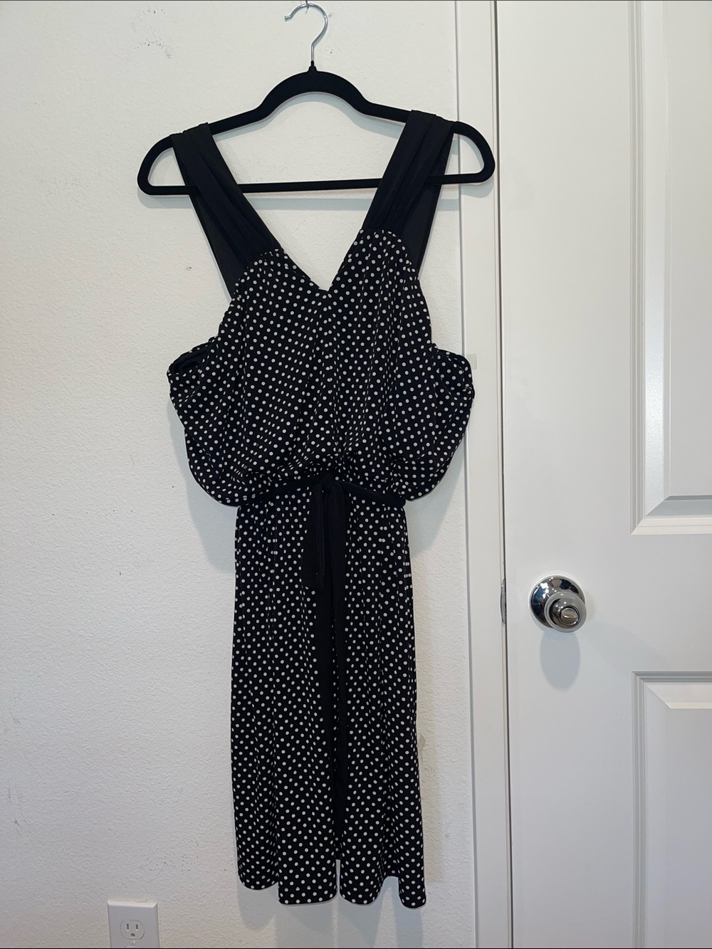 Black Polka Dot V-Neck Midi Dress